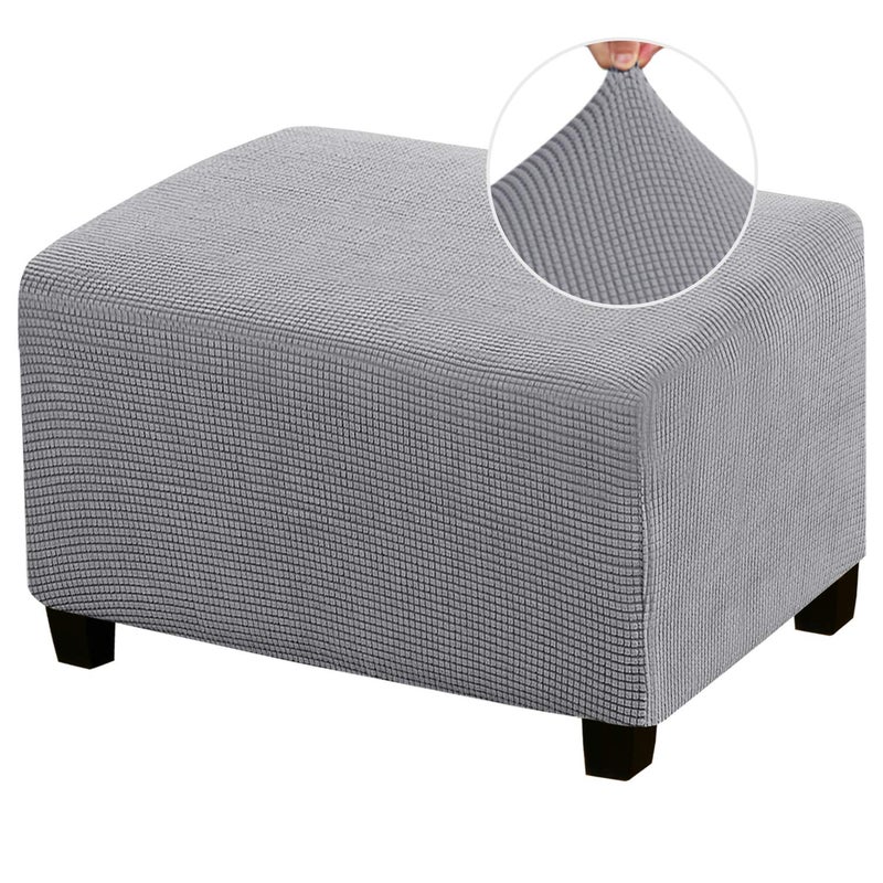 PrinceDeco Stretch Ottoman Cover Ottoman Slipcovers Rectangle for Living Room Foot Stool Stretch Covers to Fit Ottoman Foot Rest, Thick Checked Jacquard Fabric with Elastic Bottom (Large Size, Dove) - Image 1